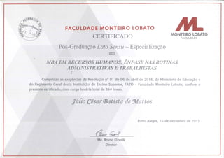 Certificado MBA RH Julio Mattos