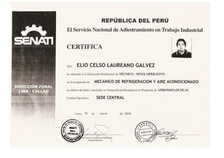 Certificado mecánico de refrigeración