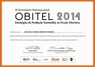 Certificado IX Seminário Internacional Obitel 2014