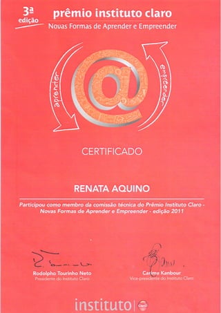 Certificado participacao premio instituto claro