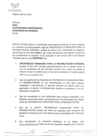 Certificado representante legal Arcángeles