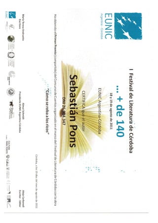 Certificados de Premios Literarios Pons