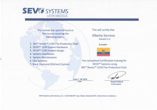 SEVO SYSTEM Certificacion NOVEC 1230 