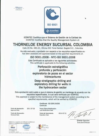 Certificados Thorneloe Energy Sucursal Colombia