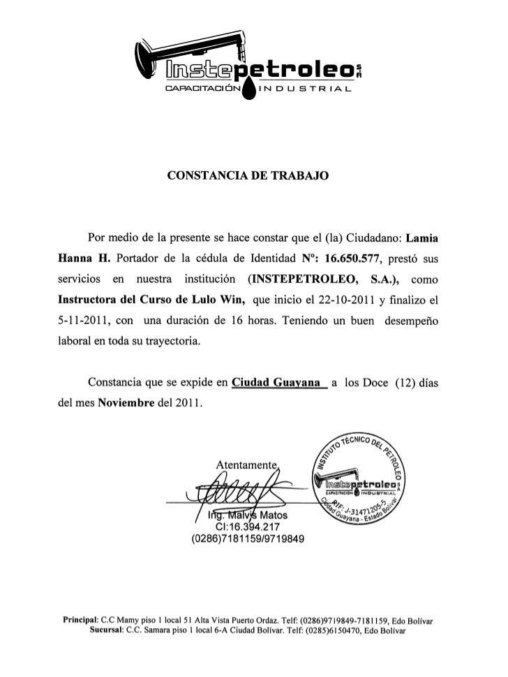 Certificados y constancia trabajo iupsm e inestepetroleo