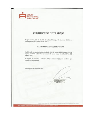 Certificado Trabajo Analista de Creditos Caja Arequipa