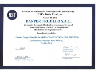 Danper - Certificado USGAP