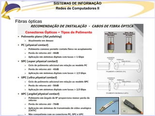 SISTEMAS DE INFORMAÇÃO
Redes de Computadores II
Fibras ópticas
 