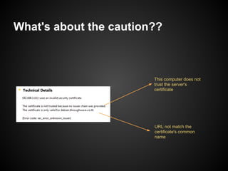 What's about the caution??



                        This computer does not
                        trust the server's
                        certificate




                        URL not match the
                        certificate's common
                        name
 
