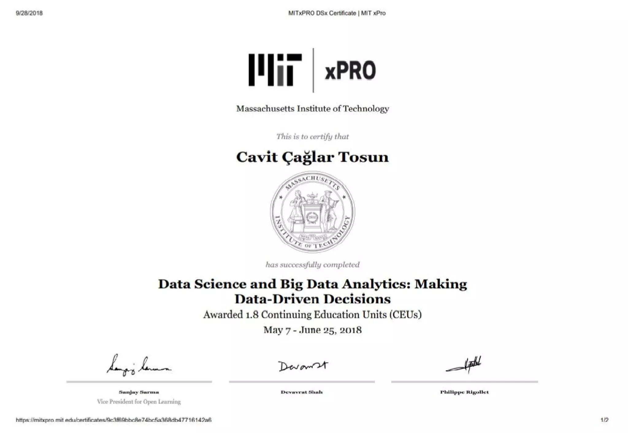 Data Analytics Certificate Umass Amherst MIT Big Data Analytics Certificate | PPT