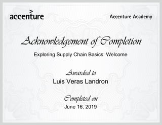 Exploring Supply Chain Basics: Welcome
June 16, 2019
Luis Veras Landron
 