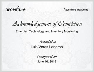 Emerging Technology and Inventory Monitoring
June 16, 2019
Luis Veras Landron
 