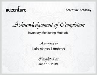 Inventory Monitoring Methods
June 16, 2019
Luis Veras Landron
 