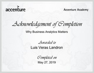 Why Business Analytics Matters
May 27, 2019
Luis Veras Landron
 