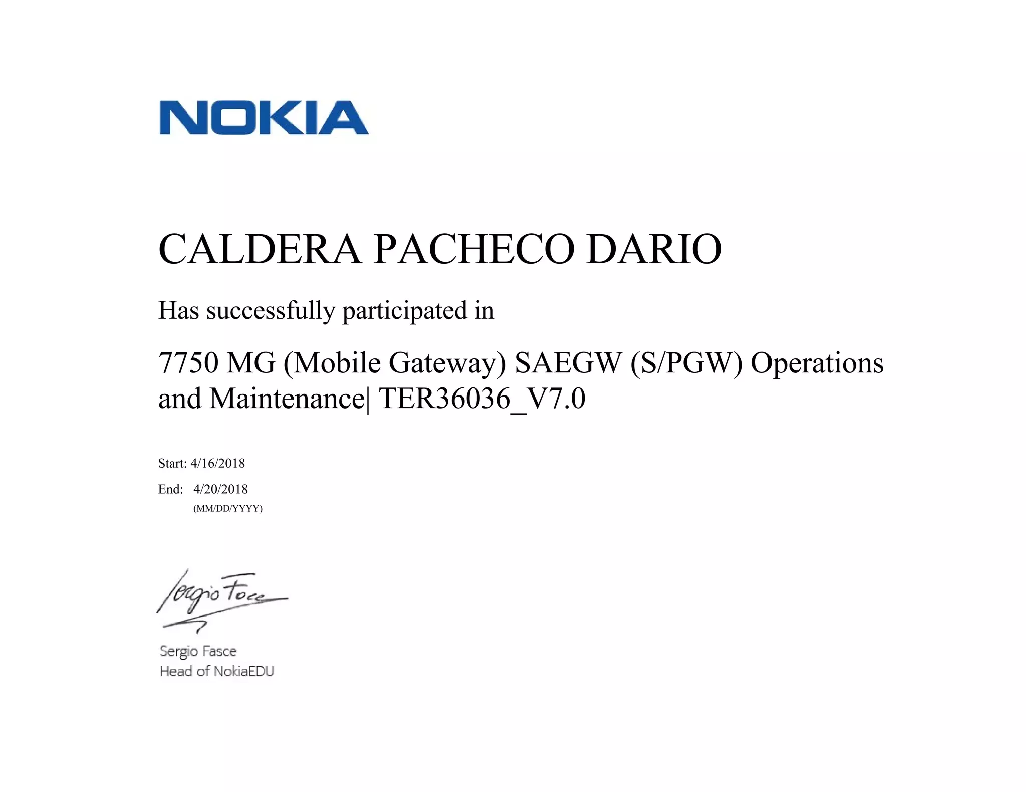 Certificate 7750 mg saegw operations and maintenance ter36036v7 | PDF