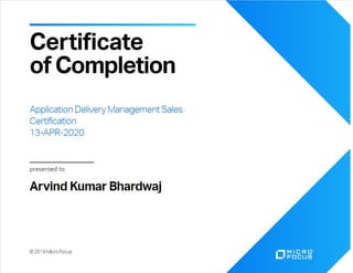 Certificate   application delivery management sales certification by micro focus