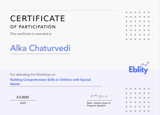 Certificate  building comprehension skills in children with special needs