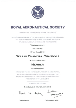 Member of Royal Aeronautical Society (MRAeS)