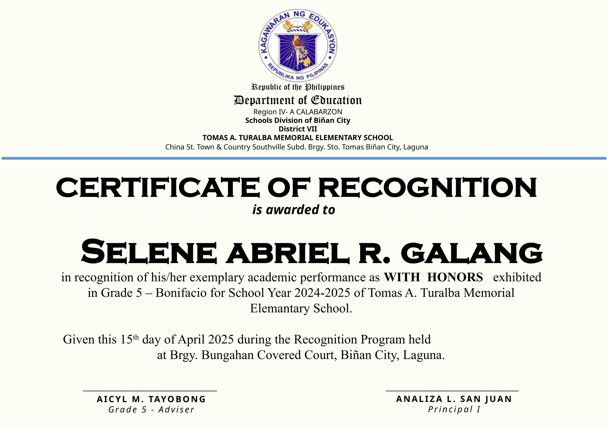 Certificate For Recognition 2024 2025 Pptx