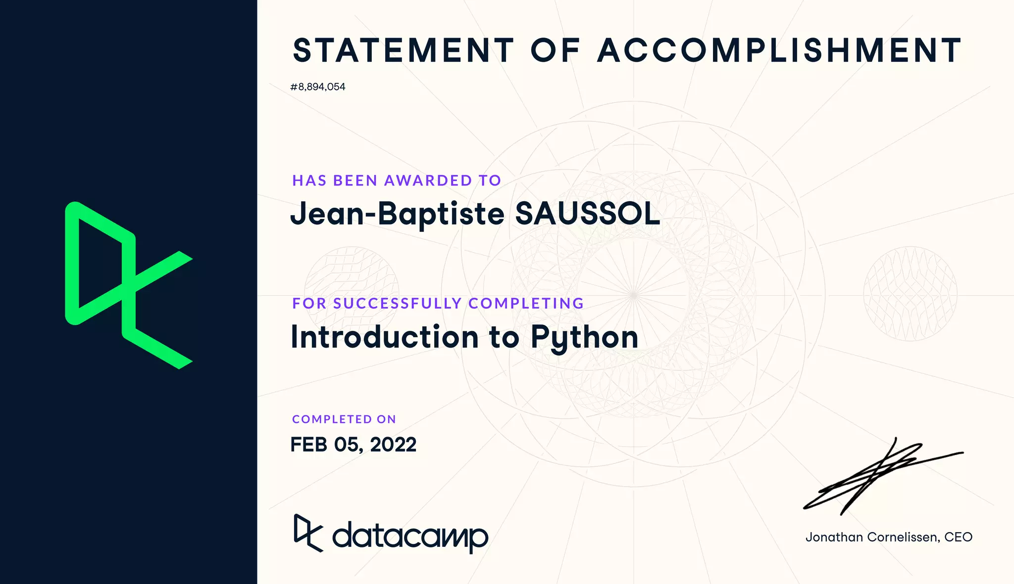 Certificate - Introduction to python | PPT