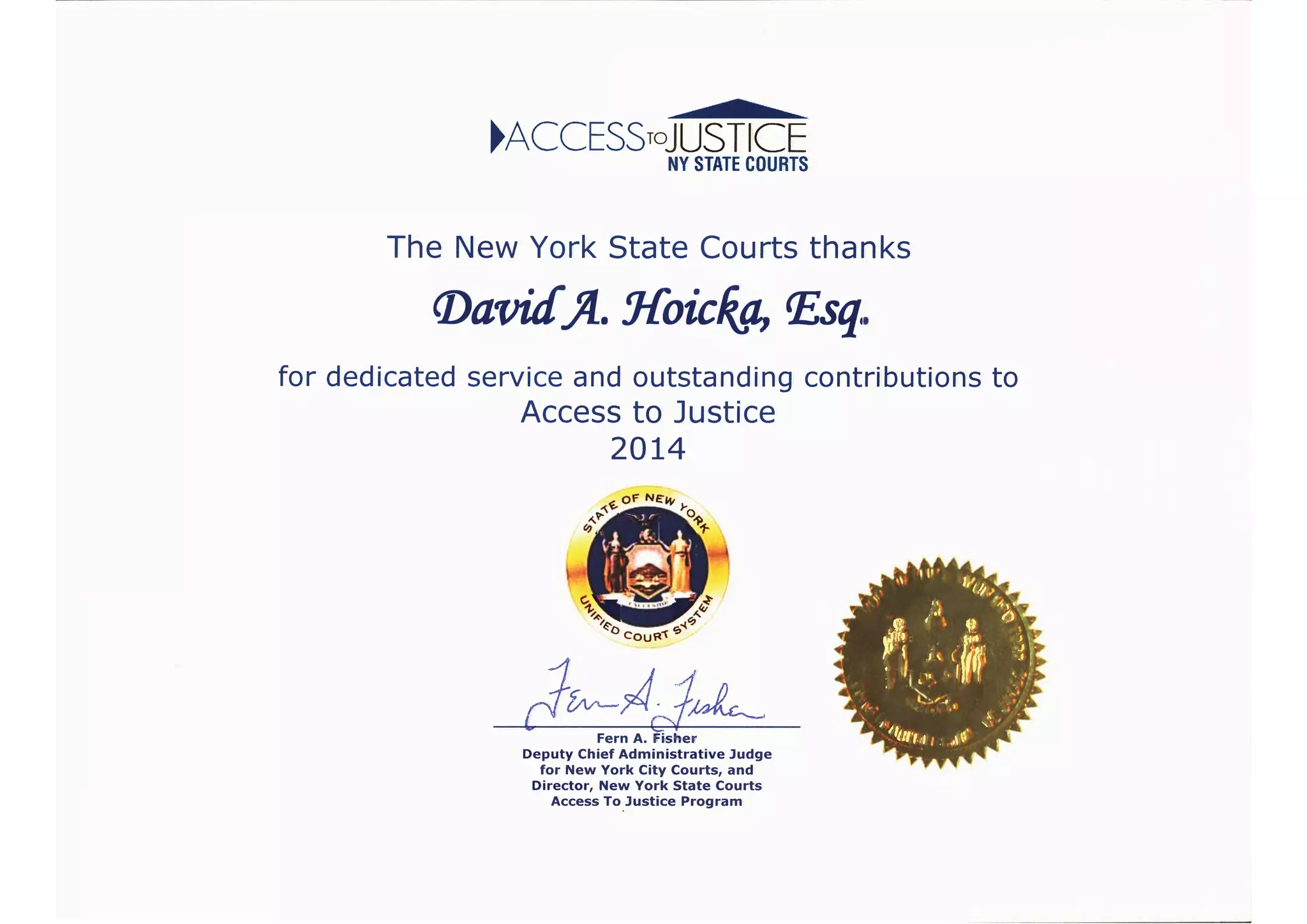 Certificate of Appreciation 2014 David Hoicka New York State Courts PPT Certificate of Appreciation 2014 David Hoicka New York State Courts PPT