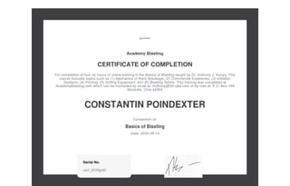 Certificate of Completion - Basics fo Blasting