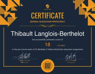 Certificate of UC Berkeley X Hahow Blockchain Education Programme