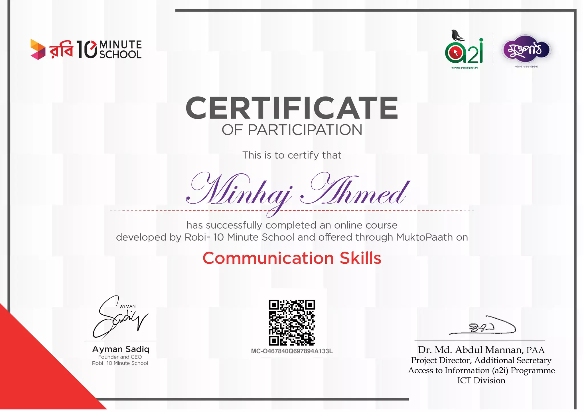 Certificate on communication skill | PDF