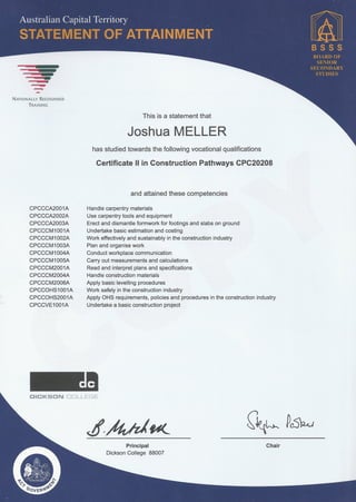 Certificate 2 in construction statement of attainment