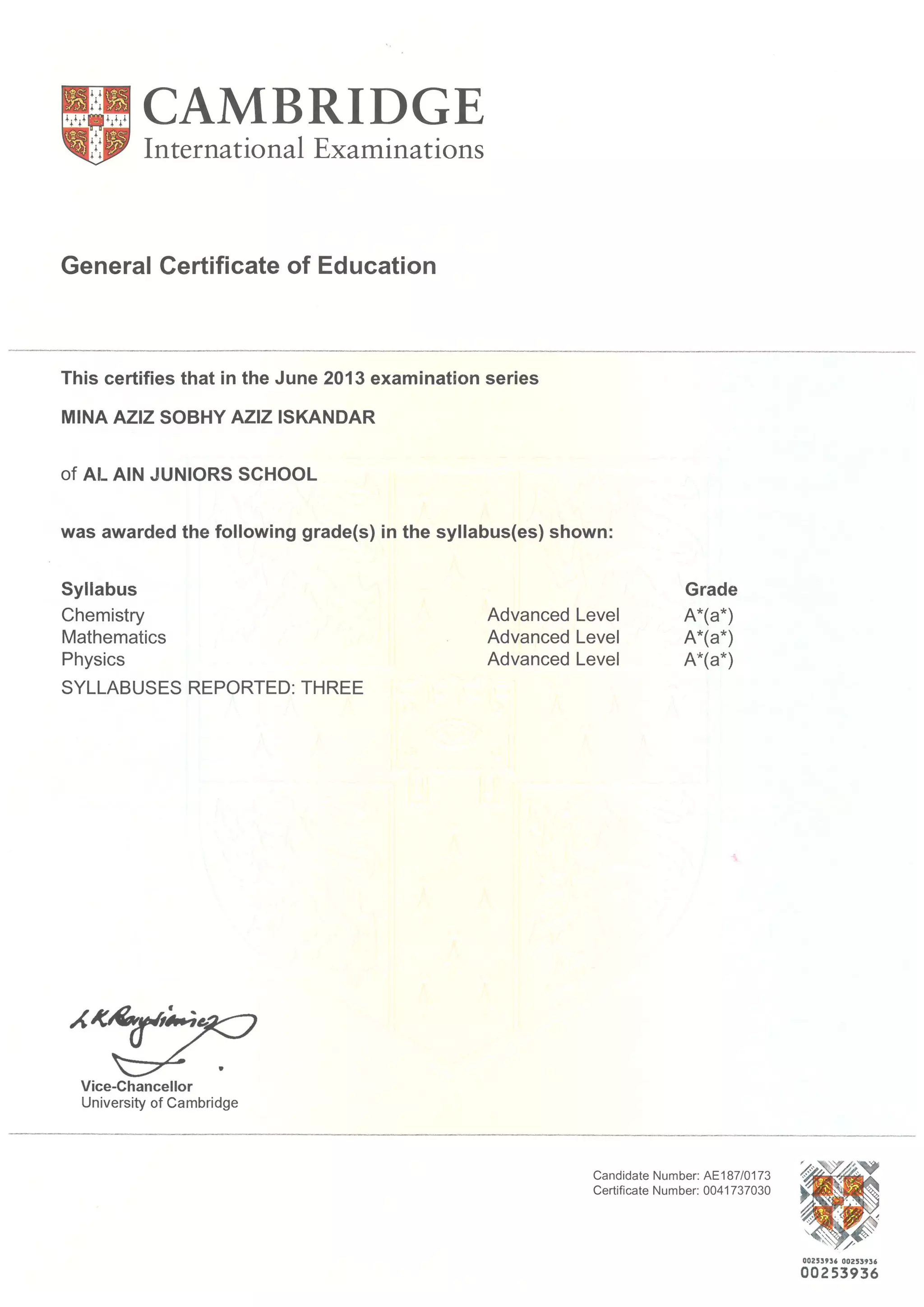 Certificate A Level