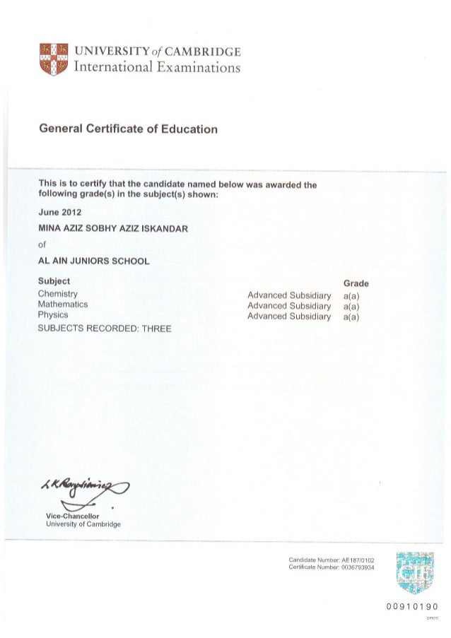 Cie Igcse Certificate