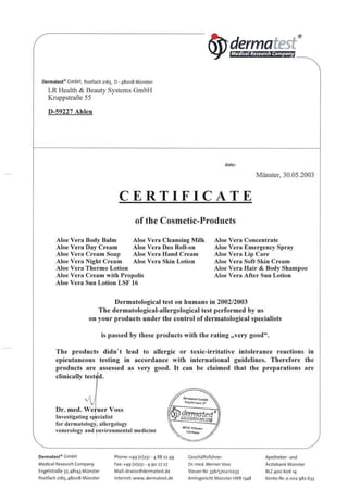 Certificate dermatest
