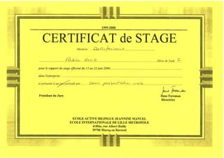 Certificate de Stage - France - 2000 - Pablo Ruiz Amo