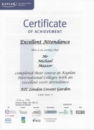 Certificate Excellent Attendance