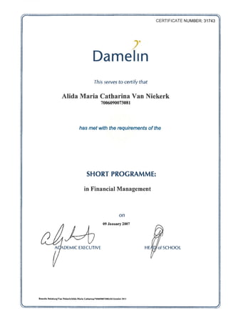 Certificate financial management