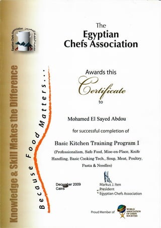 Certificate for basic kitchen training