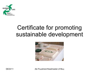 Certificate for promoting sustainable development 