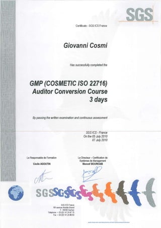 Certificate   Giovanni Cosmi