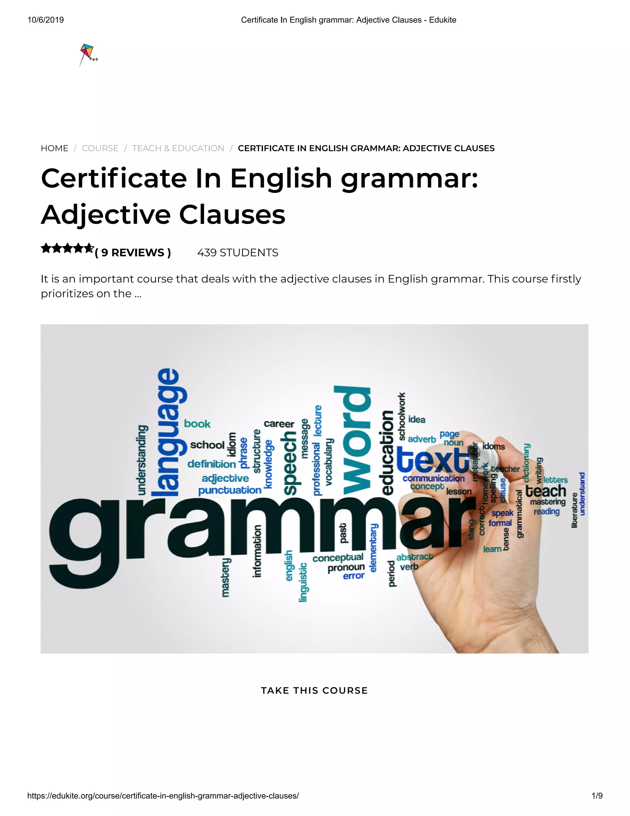 Certificate In English grammar_ Adjective Clauses - Edukite | PDF