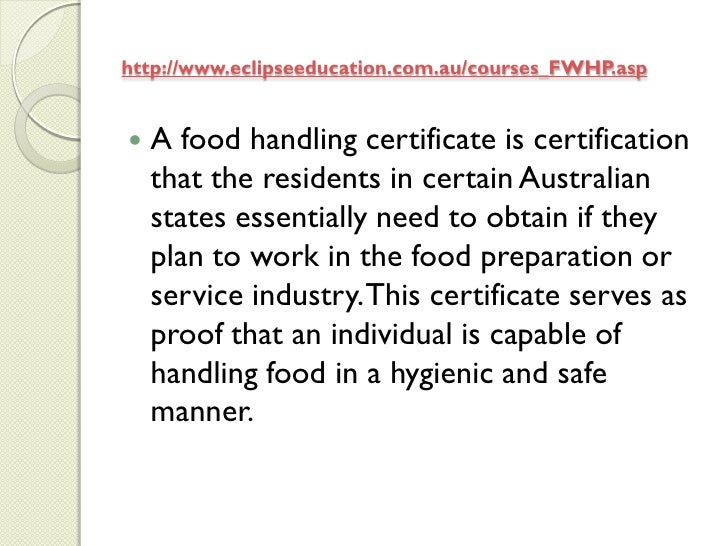 Certificate in food handling