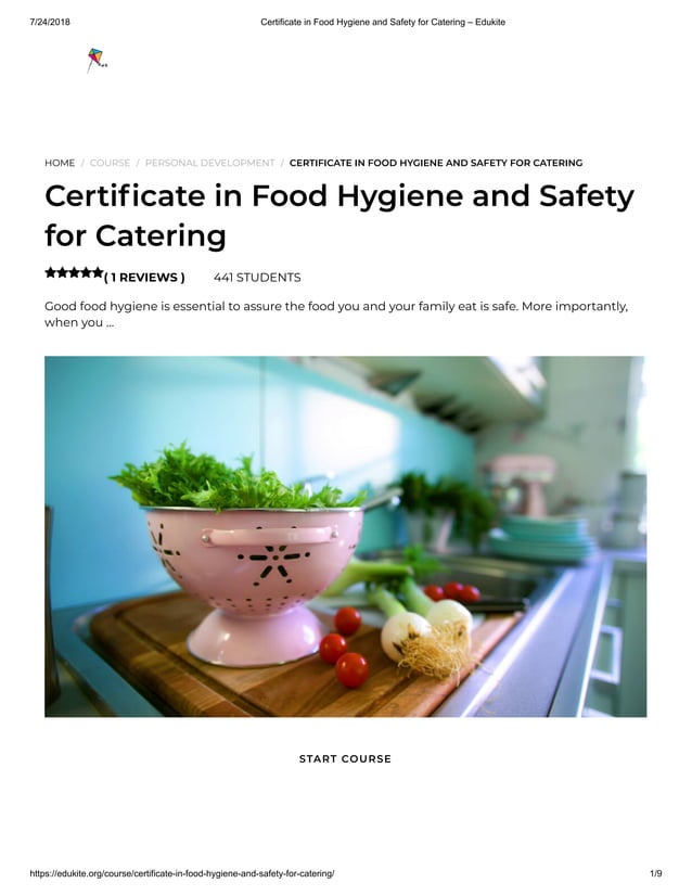 Certificate in Food Hygiene and Safety for Catering Edu Kite PDF