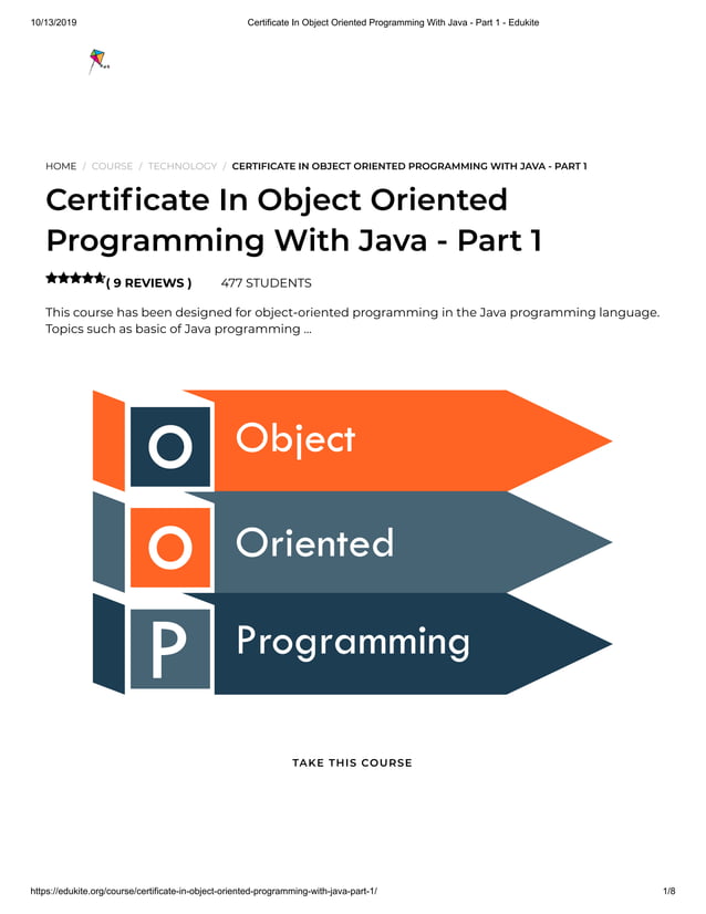 Certificate in object oriented programming with java part 1 - edukite