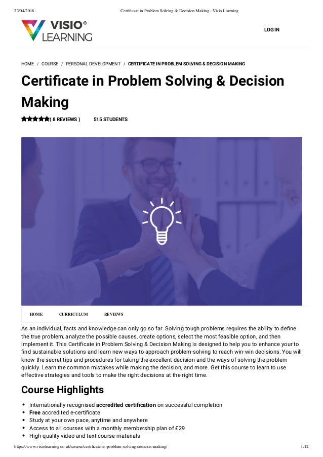 Certificate in problem solving & decision making - Visio Learning
