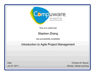 Certificate introduction to agile project management