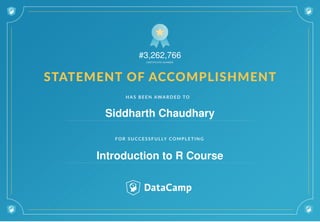 #3,262,766
Siddharth Chaudhary
Introduction to R Course
 