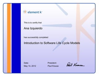 Certificate  Introduction To Software Life Cycle Models