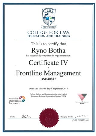 Certificate iv frontline management