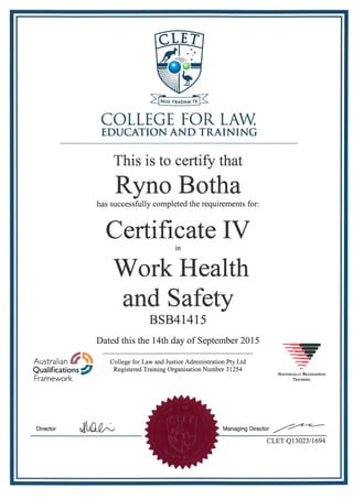 Certificate iv work health and safety