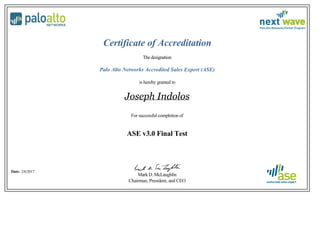 Joseph Indolos Palo Alto Networks - Accredited Sales Expert (ASE ...