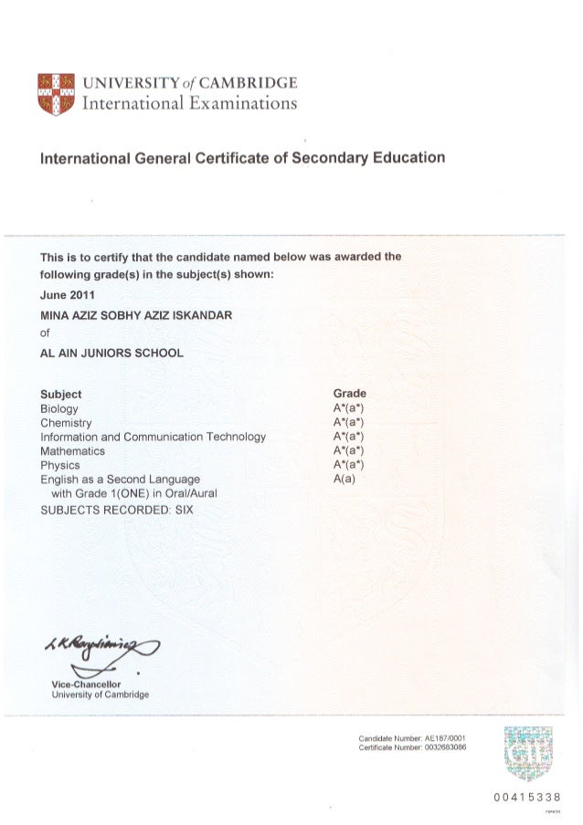Cie Igcse Certificate